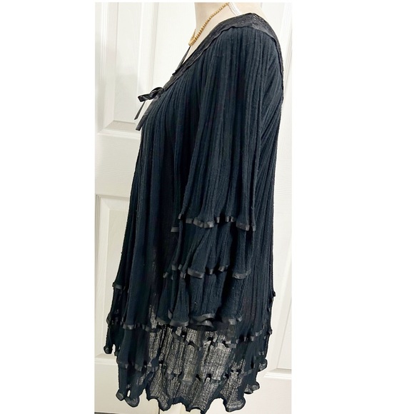 NWOT Elan Anthropology, Black Mesh, Ribbon Detail Semi Sheer Boho Top / Cover Up - Picture 2 of 10